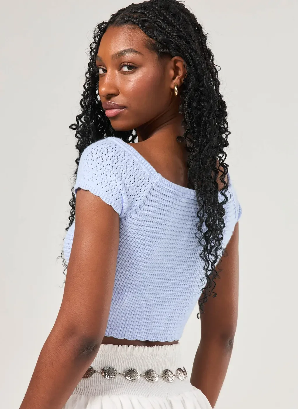 Cropped Azul Tricô Botões