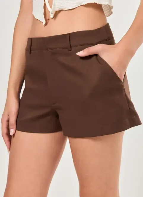 Micro Short Alfaiataria Marrom