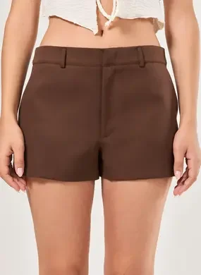 Micro Short Alfaiataria Marrom