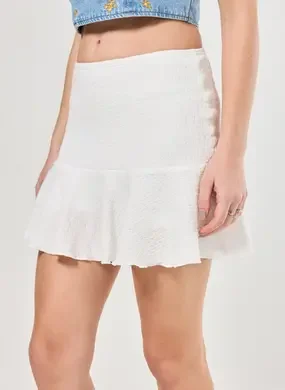 Saia Texturizada Off-White Com Babado