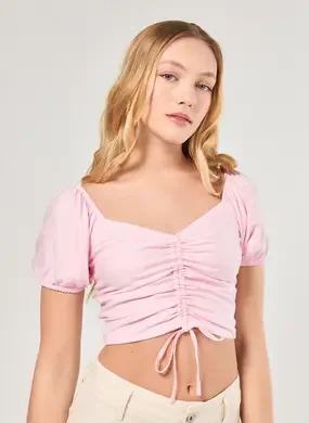 Cropped Rosa Com Franzido