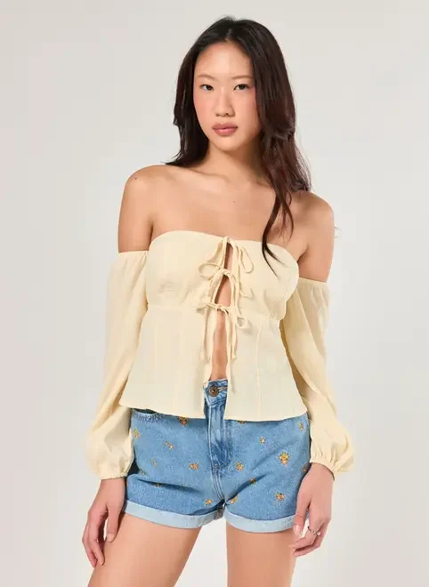 Blusa Ombro A Ombro Amarelo Manteiga