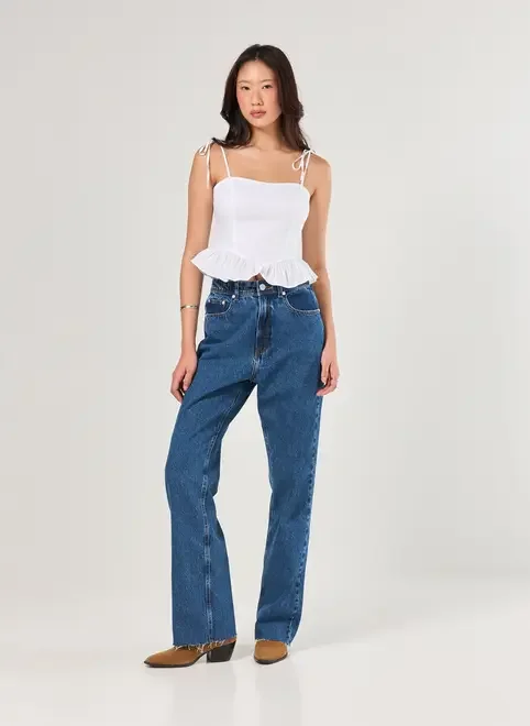 Cropped Off-White Corsetada Babado