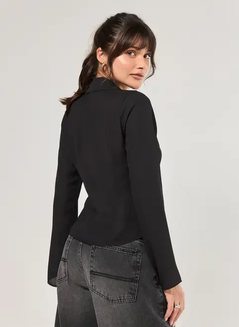 Camisa Manga Longa Lacinhos Preta