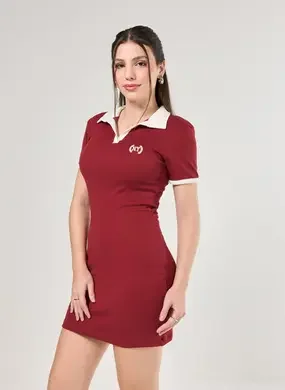 Vestido Malha Bordô Gola Polo