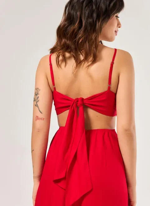 Vestido Longo Vermelho Recortes