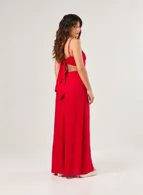 Vestido Longo Vermelho Recortes