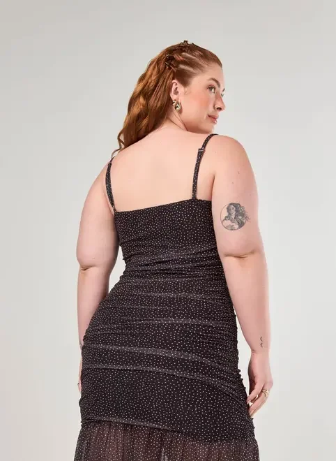 Vestido Longo Tule Preto Poá