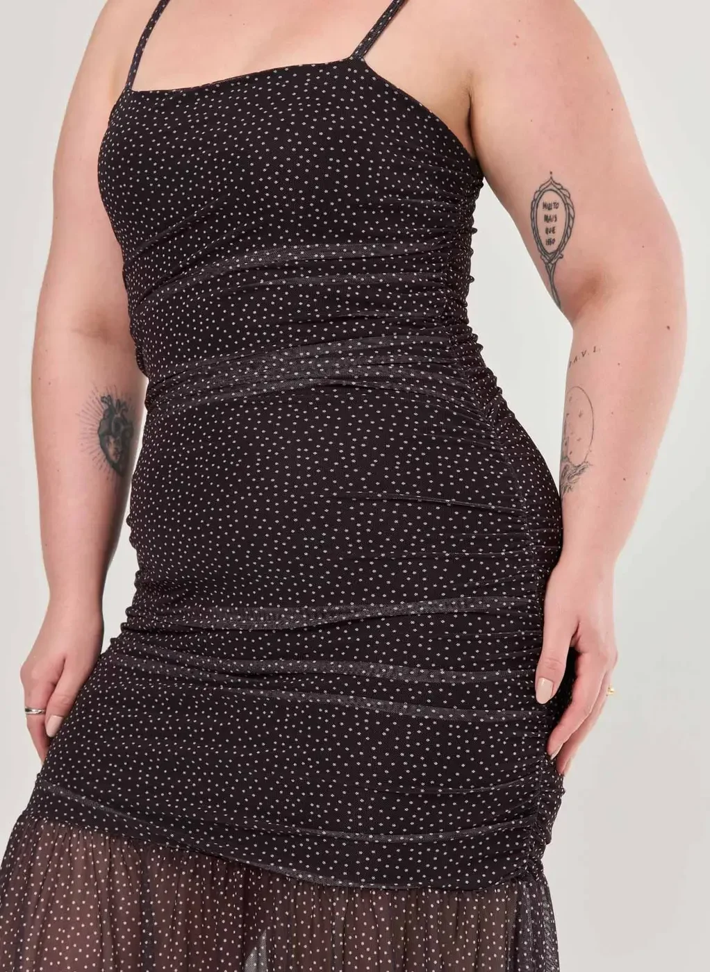 Vestido Longo Tule Preto Poá