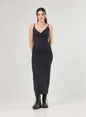 Vestido Midi Transpassado Em Poliamida