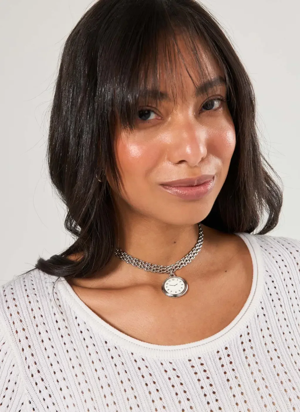 Colar Prateado Relógio