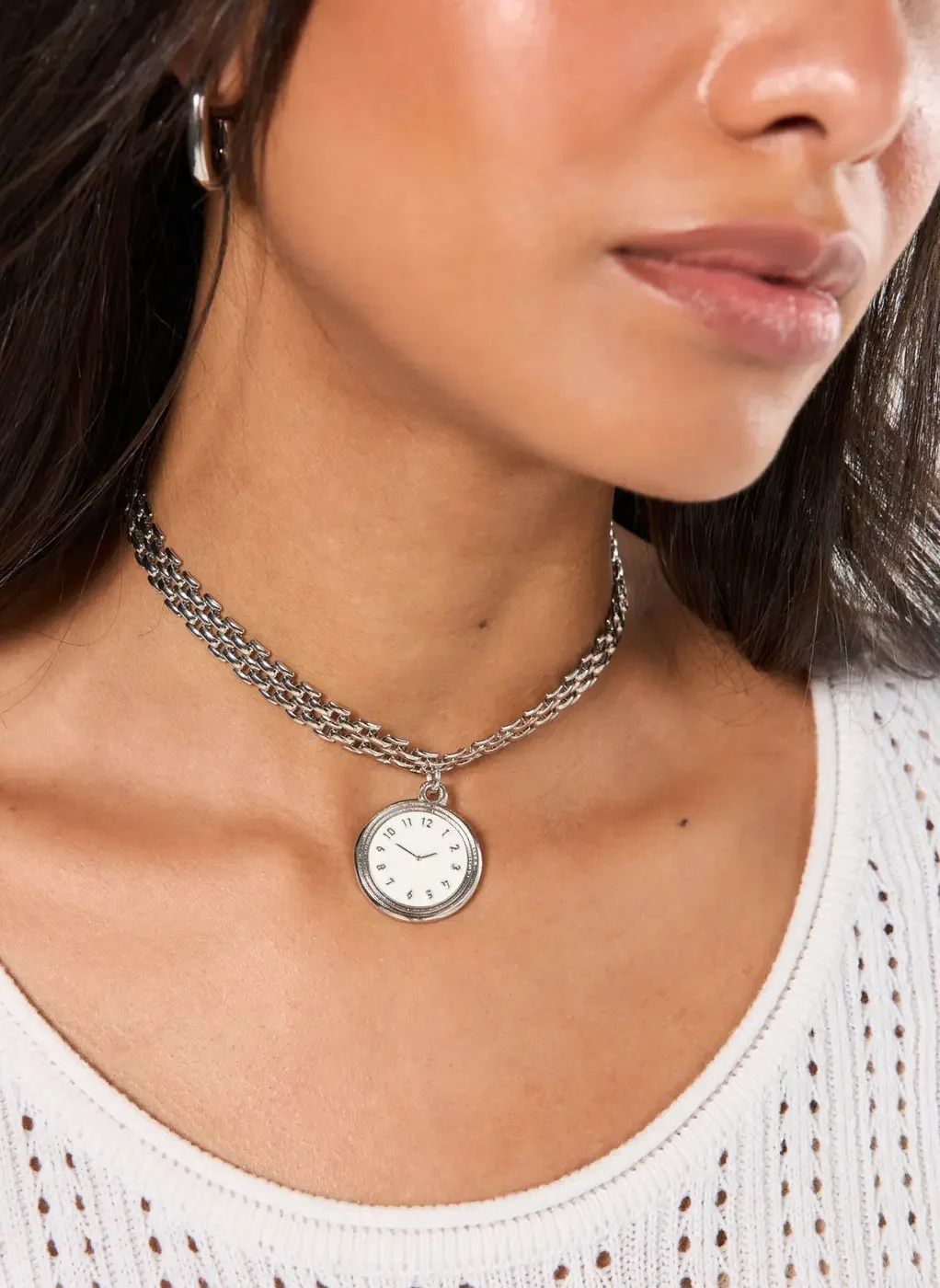 Colar Prateado Relógio