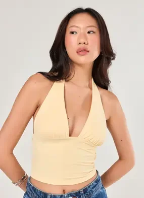 Blusa Frente Única Poliamida Amarelo Manteiga