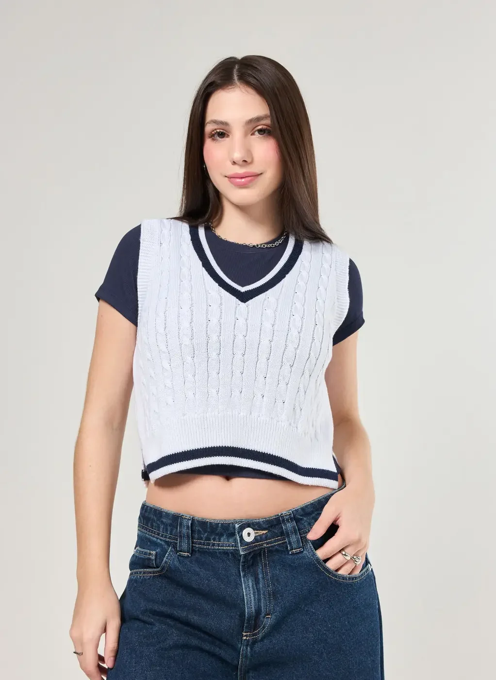 Blusa Estilo Colete Tricô Off-White