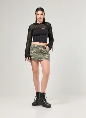 Saia Cintura Baixa Sarja Camuflada