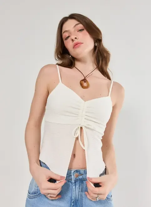 Blusa Off-White Com Amarração E Fenda