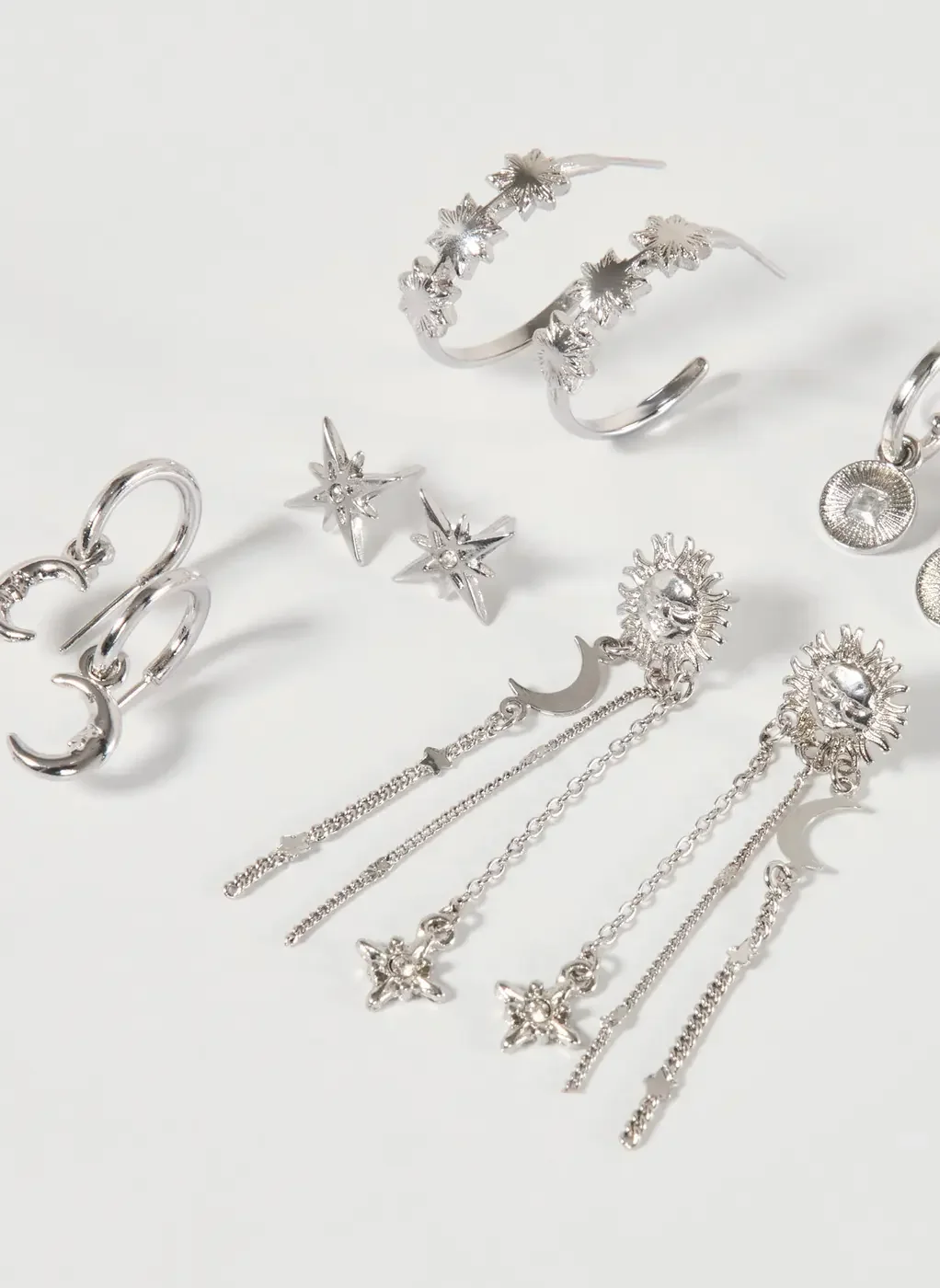 Conjunto 5 Brincos Prateados Universo