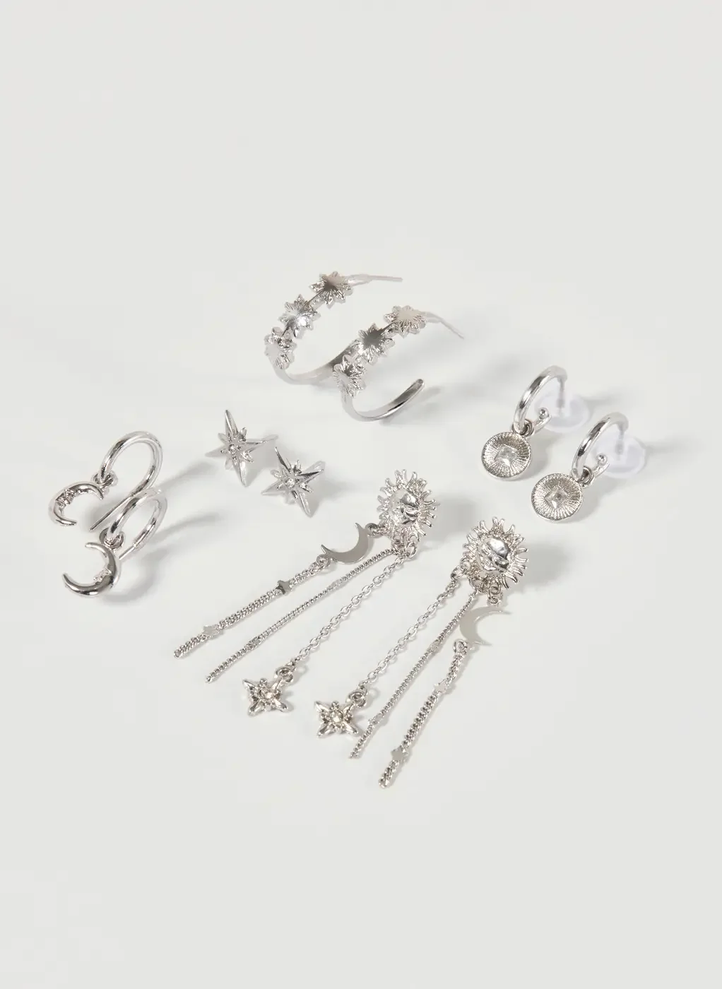 Conjunto 5 Brincos Prateados Universo