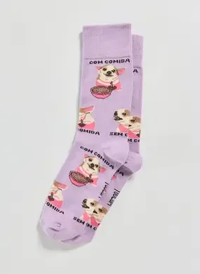 Meia Lilas Doguinho Com Comida