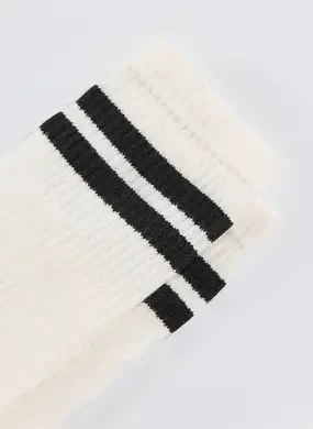 Meia Off-White Com Listras Pretas