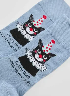 Meia Azul Gatinho Piada