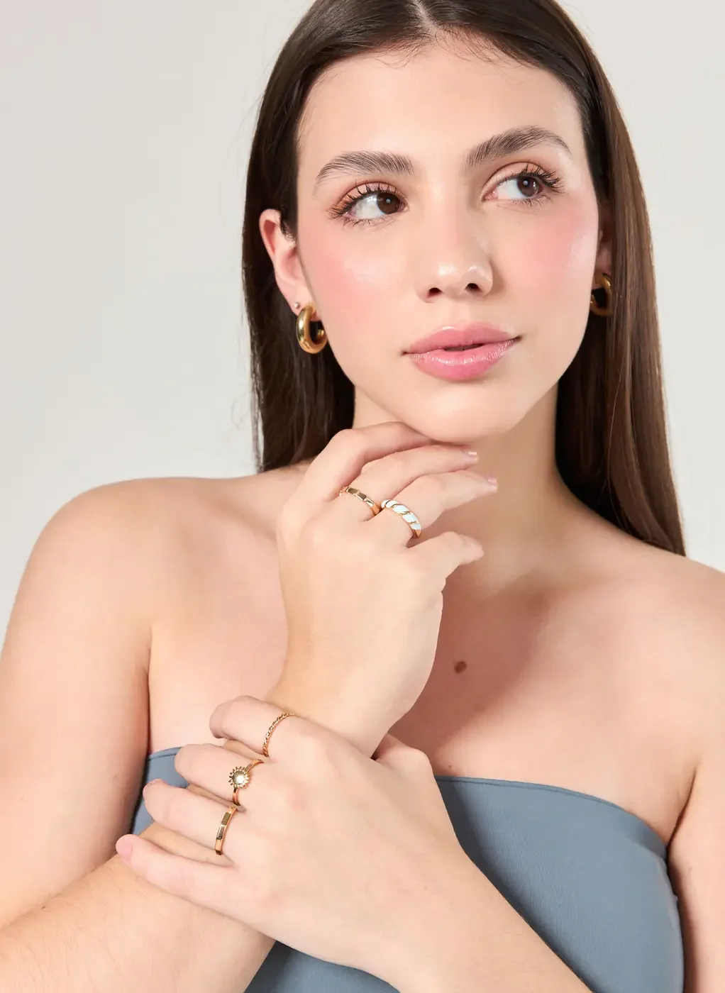 Conjunto 5 Anéis Dourados Sol