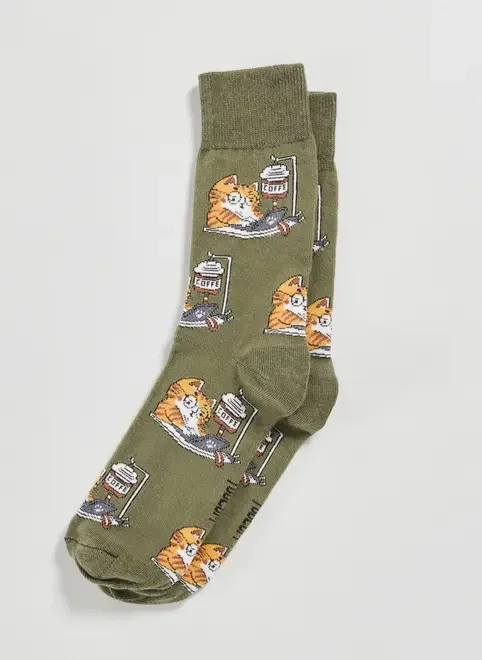 Meia Verde Gato Café Na Veia