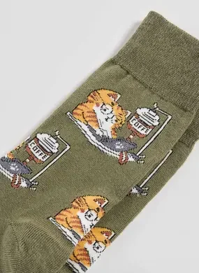 Meia Verde Gato Café Na Veia