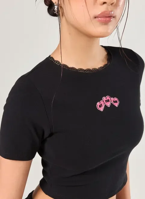 Mini Tee Decote Costas Renda E Bordado