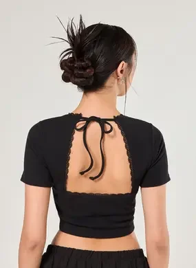 Mini Tee Decote Costas Renda E Bordado