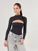 Super Cropped Manga Longa Poliamida Preta