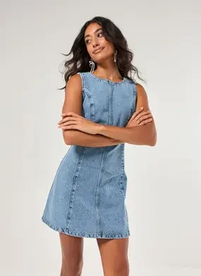 Vestido Jeans Decote Nas Costas