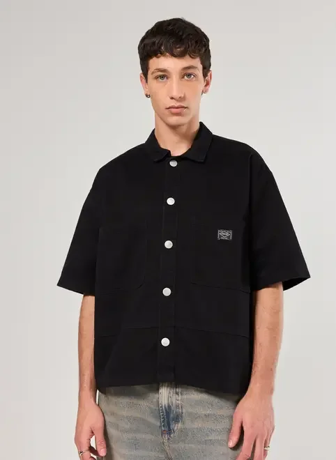 Camisa Box Em Sarja Preta