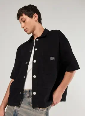 Camisa Box Em Sarja Preta