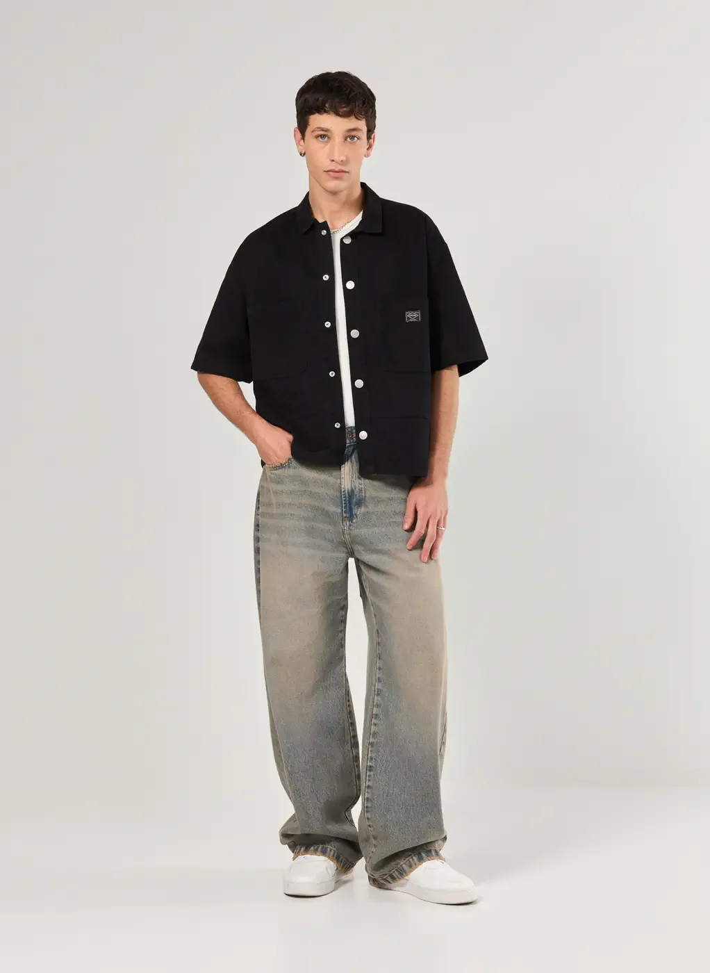 Camisa Box Em Sarja Preta