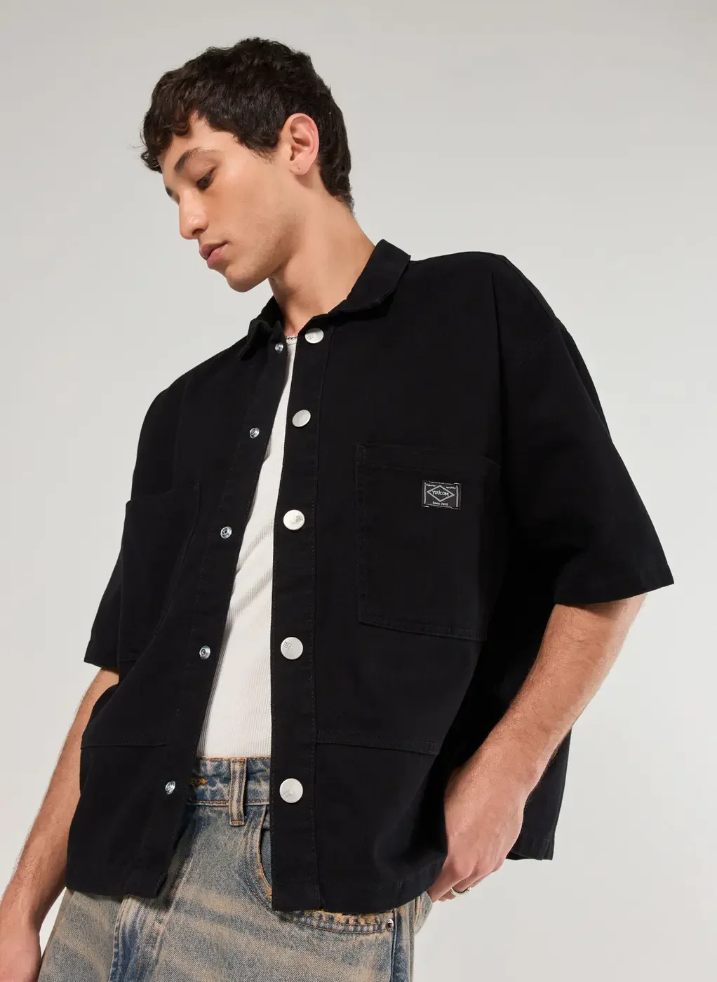 Camisa Box Em Sarja Preta