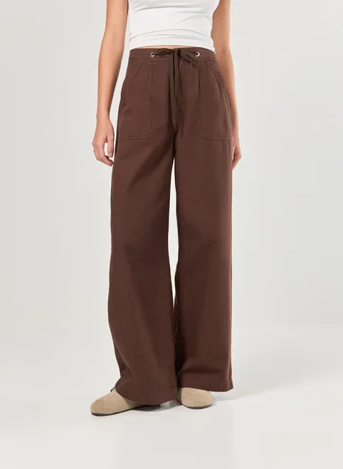 Calça Sarja Wide Leg Amarração Ajuste