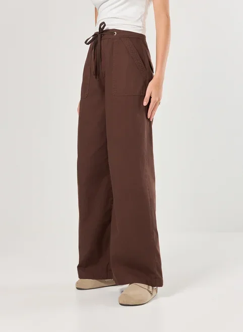 Calça Sarja Wide Leg Amarração Ajuste
