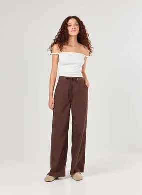 Calça Sarja Wide Leg Amarração Ajuste