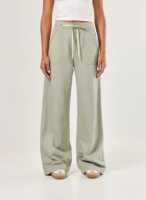 Calça Sarja Wide Leg Amarração Ajuste