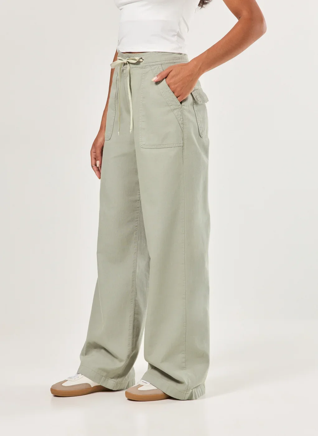 Calça Sarja Wide Leg Amarração Ajuste