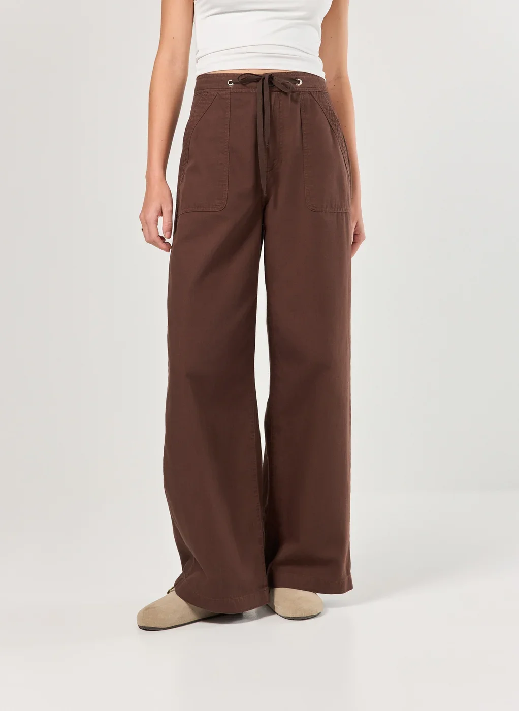 Calça Sarja Wide Leg Amarração Ajuste