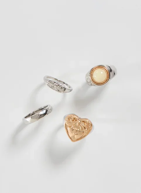 Conjunto 4 Anéis Mix Prateado E Dourado