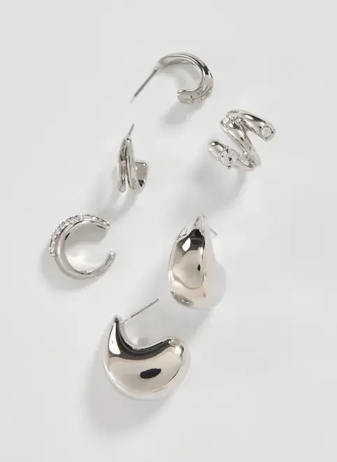 Conjunto 4 Brincos Earcuff Prateados