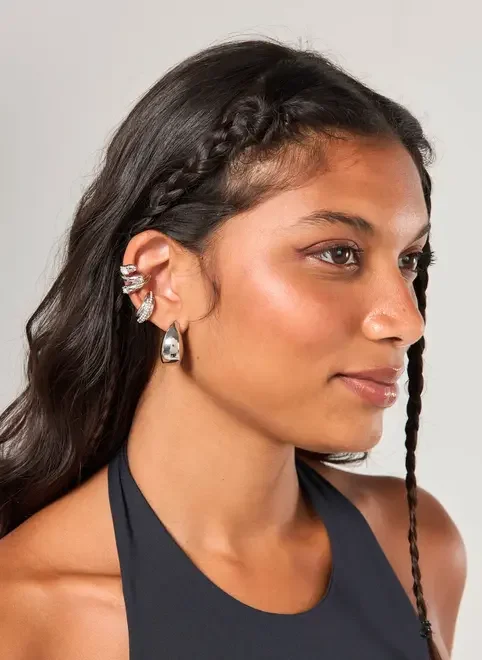 Conjunto 4 Brincos Earcuff Prateados