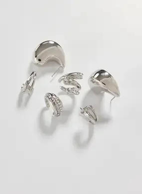 Conjunto 4 Brincos Earcuff Prateado