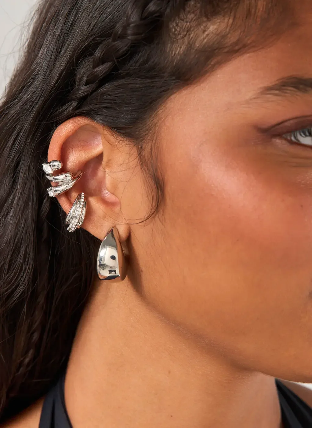 Conjunto 4 Brincos Earcuff Prateados