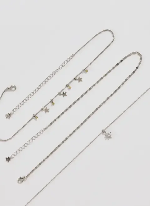 Conjunto 3 Colares Prateados Estrela