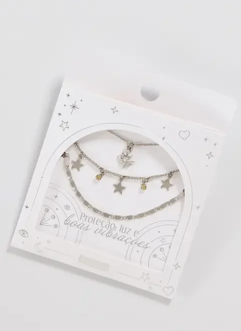 Conjunto 3 Colares Prateados Estrela