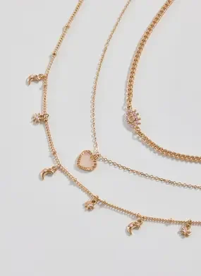 Conjunto 3 Colares Dourados Coração Rose